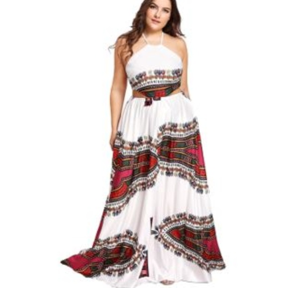 Halter Illusion Long Boho Tulle Dresses Coral Plus Size